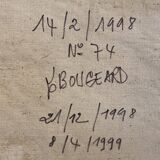 Large oil painting on canvas of a cockfight by Yves BOUGEARD