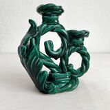 Green vintage woven ceramic candle holder