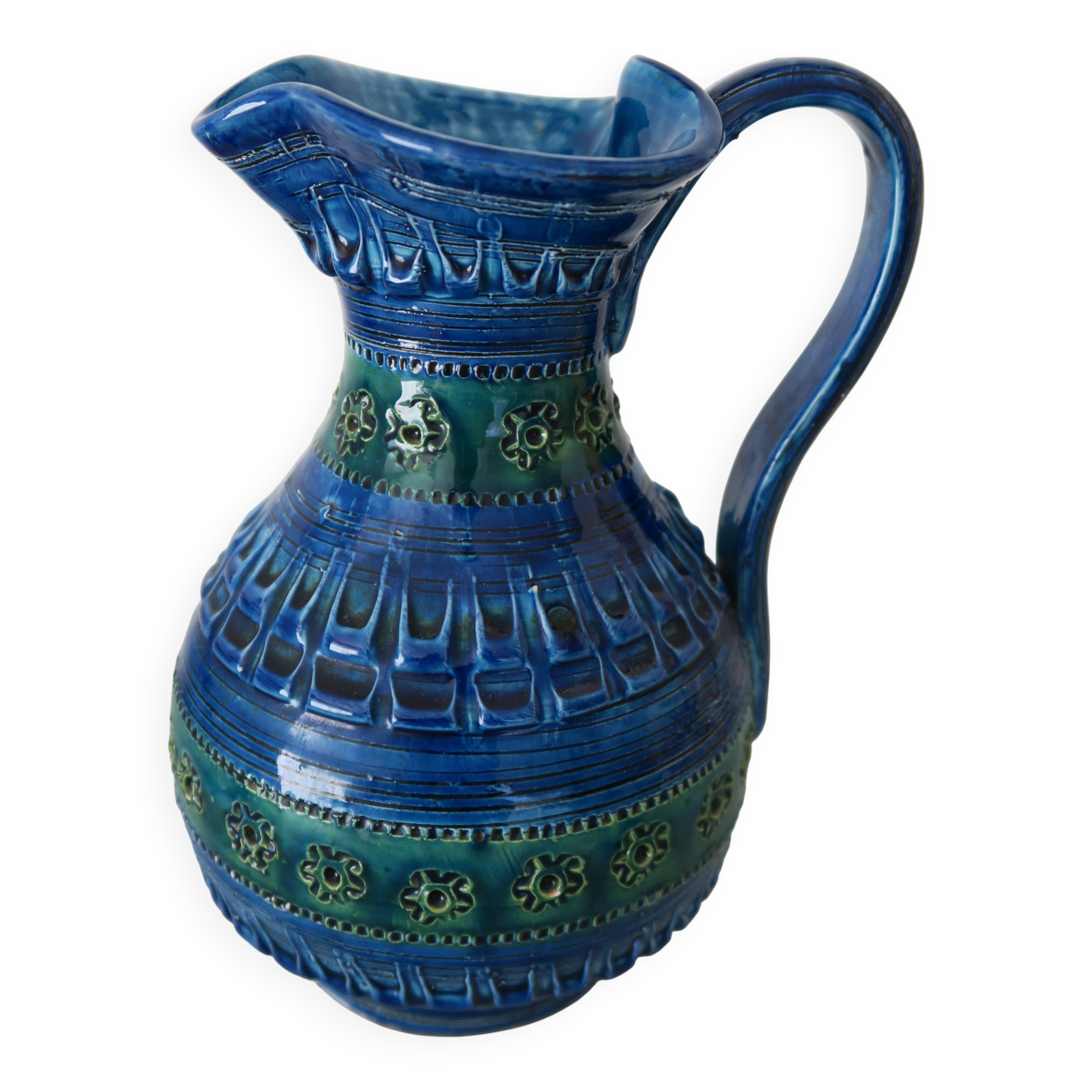 Pichet Bitossi Bleu et Vert 26 cm Italy