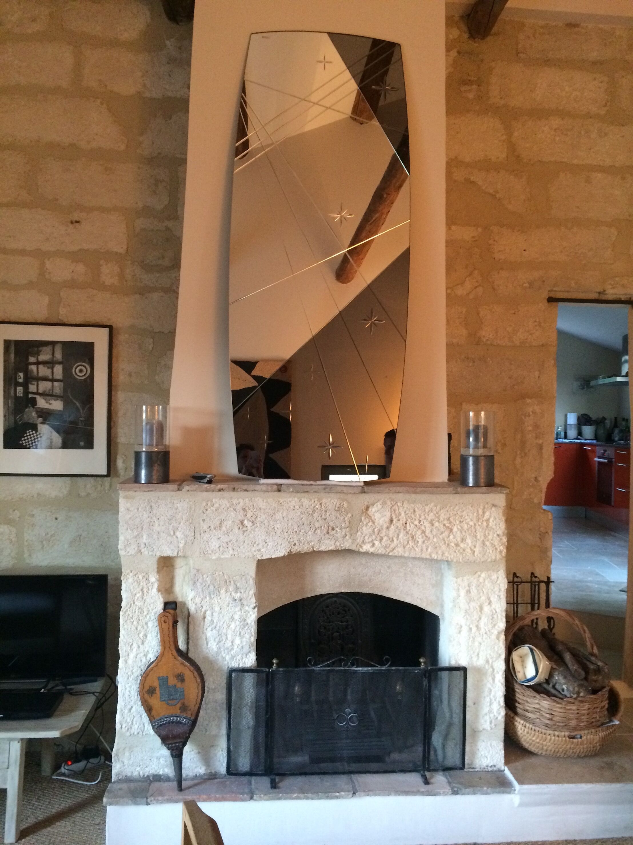 Engraved two-tone panoramic mirror