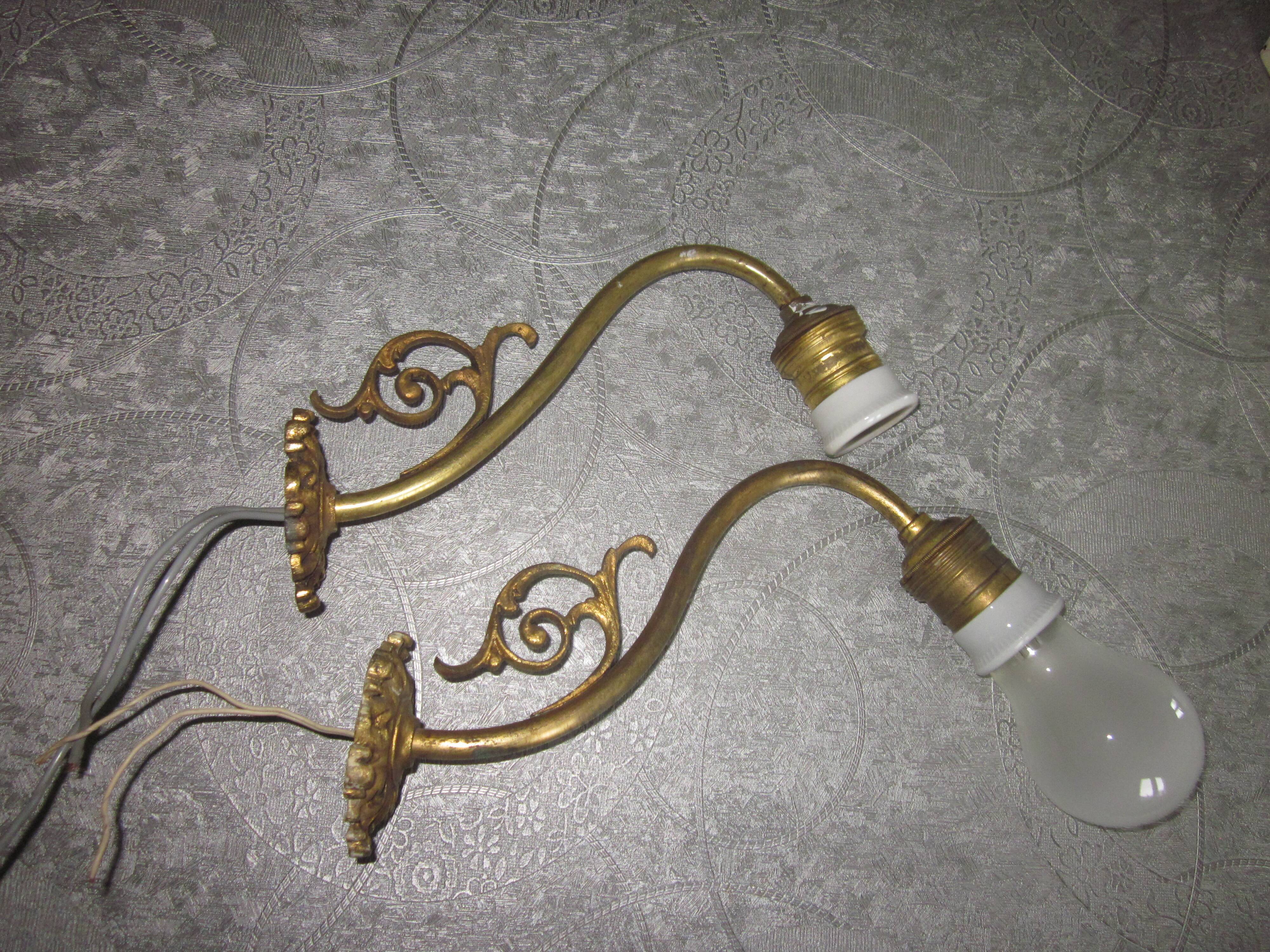 pair of bronze swan collar wall light