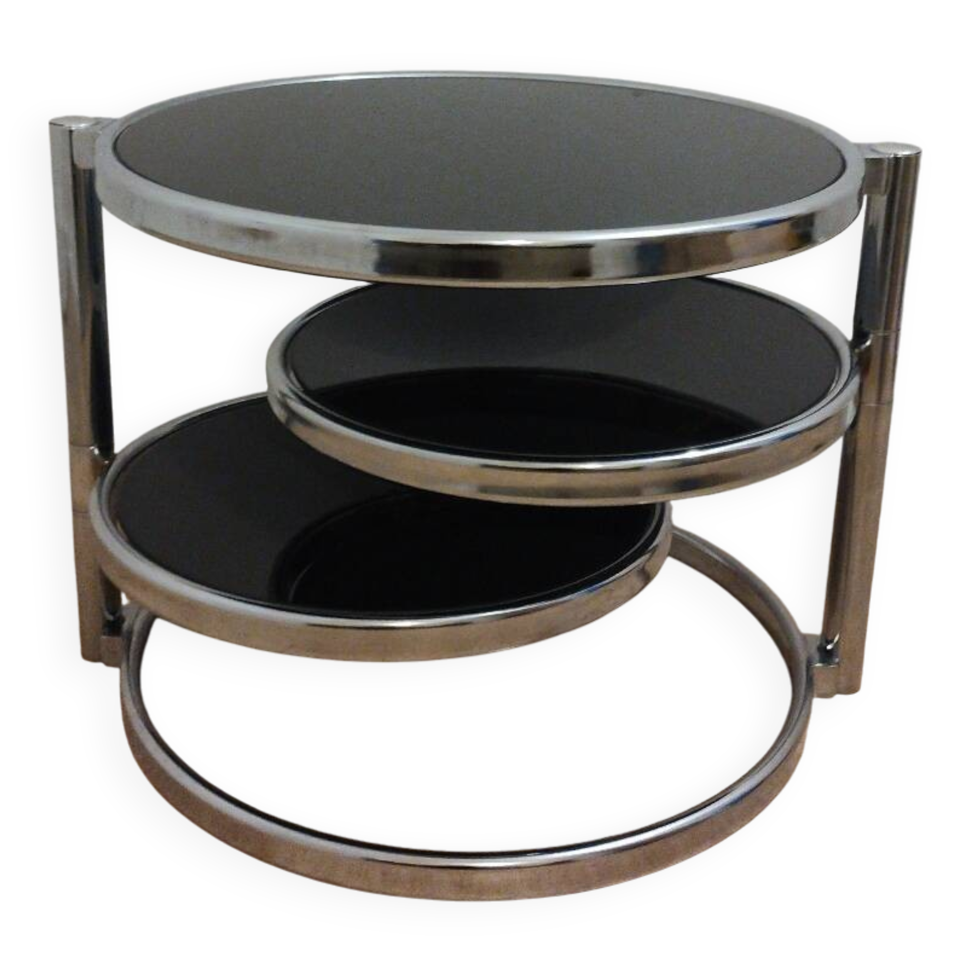 Table basse en métal chromé et verre fumé