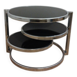 Coffee table in chromed metal and smoked glass