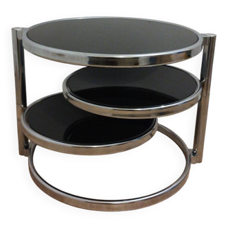 Coffee table in chromed metal and smoked glass