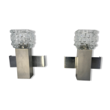 Pair of space age cubist wall lamps in brushed aluminum - design 1970