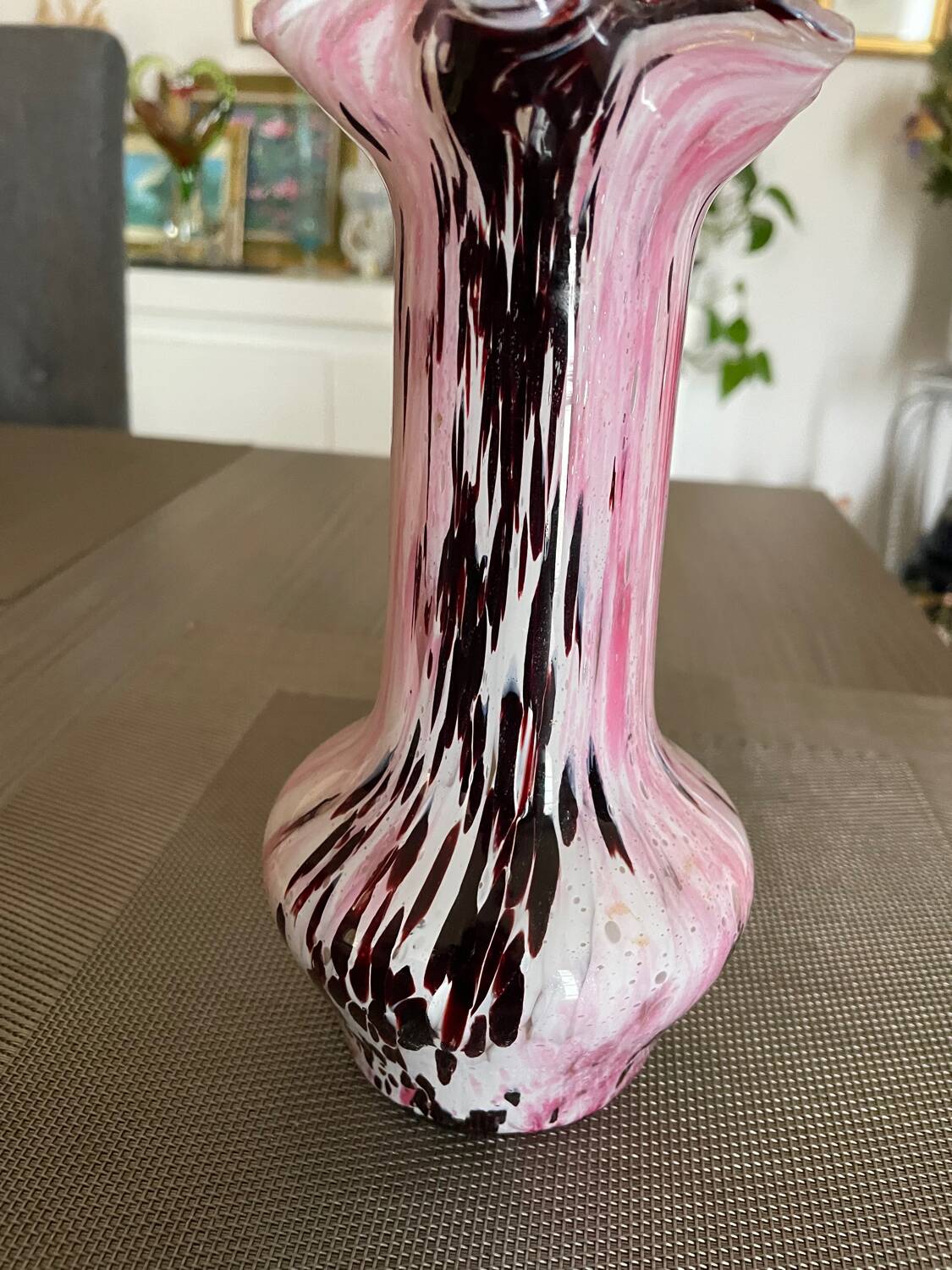 Pink and black blown glass vase