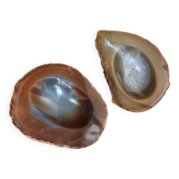 Paire de vides poches en agate naturelle et polie vintage 1970