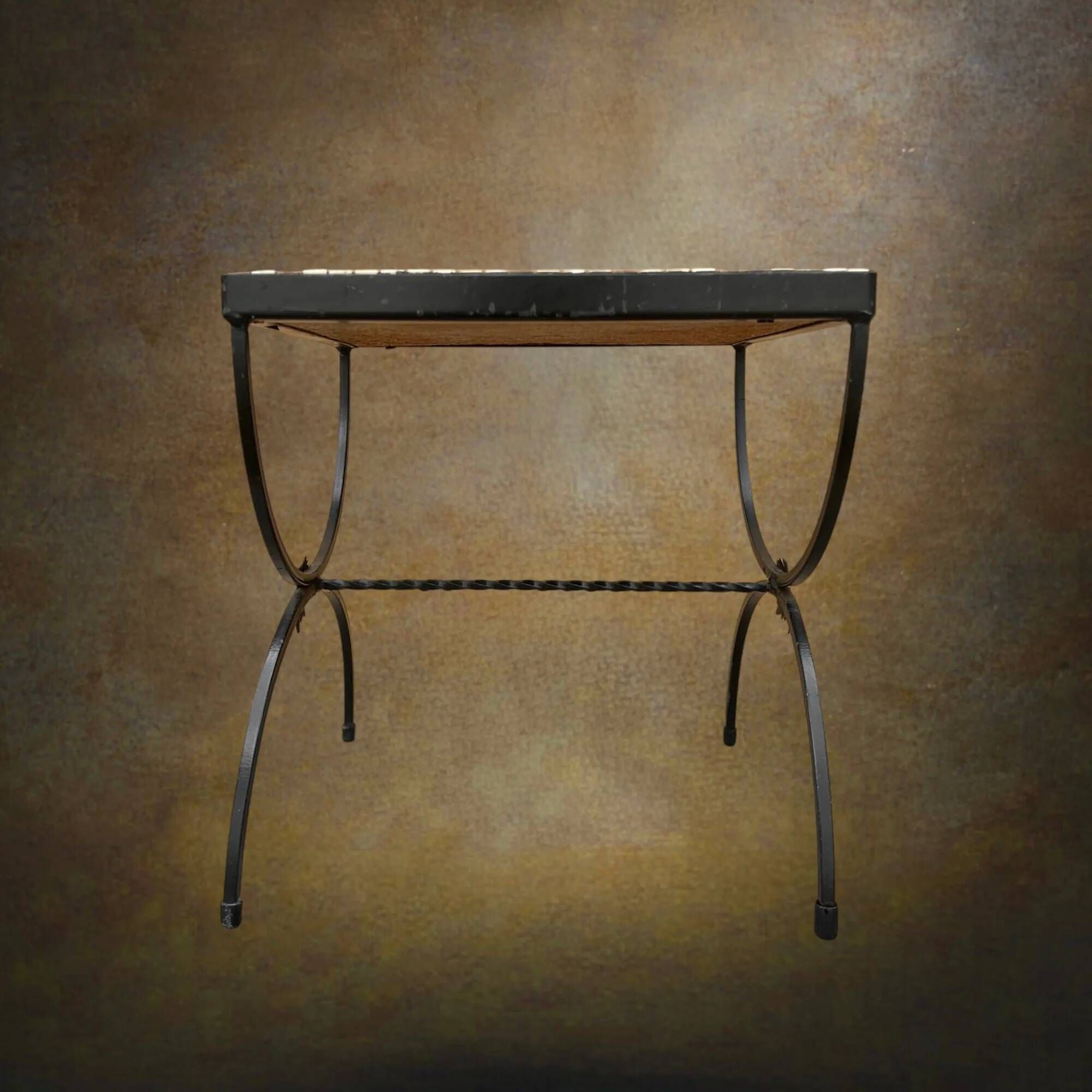Small side table in wrought iron and ceramic mosaic – 1950s-1960s