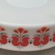 Pendant lamp, white opaline globe with a vintage red design floral pattern 1970
