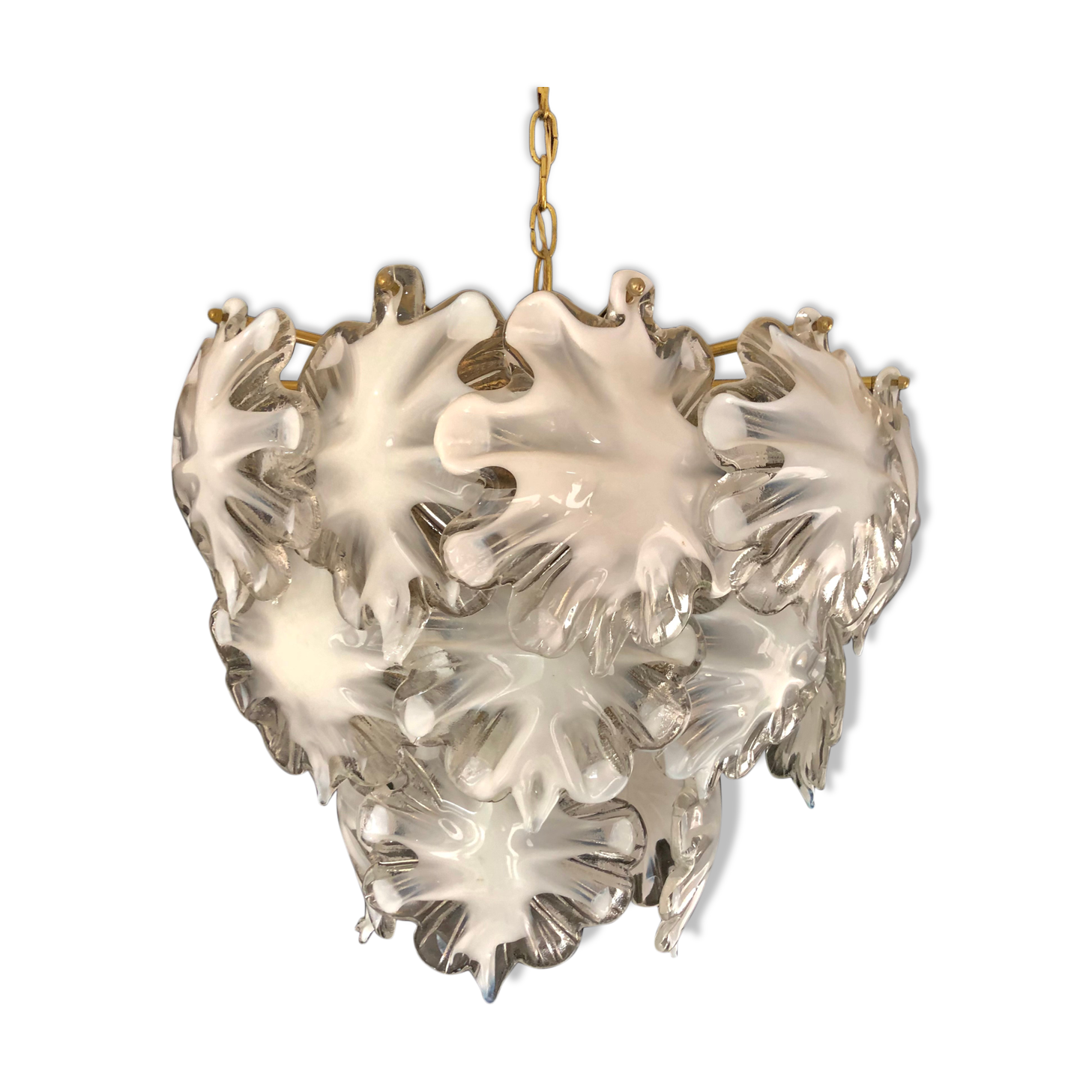 Mazzega glass white chandelier