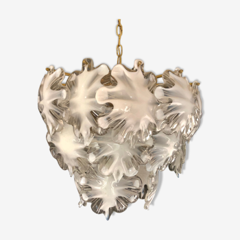 Mazzega glass white chandelier