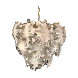 Mazzega glass white chandelier