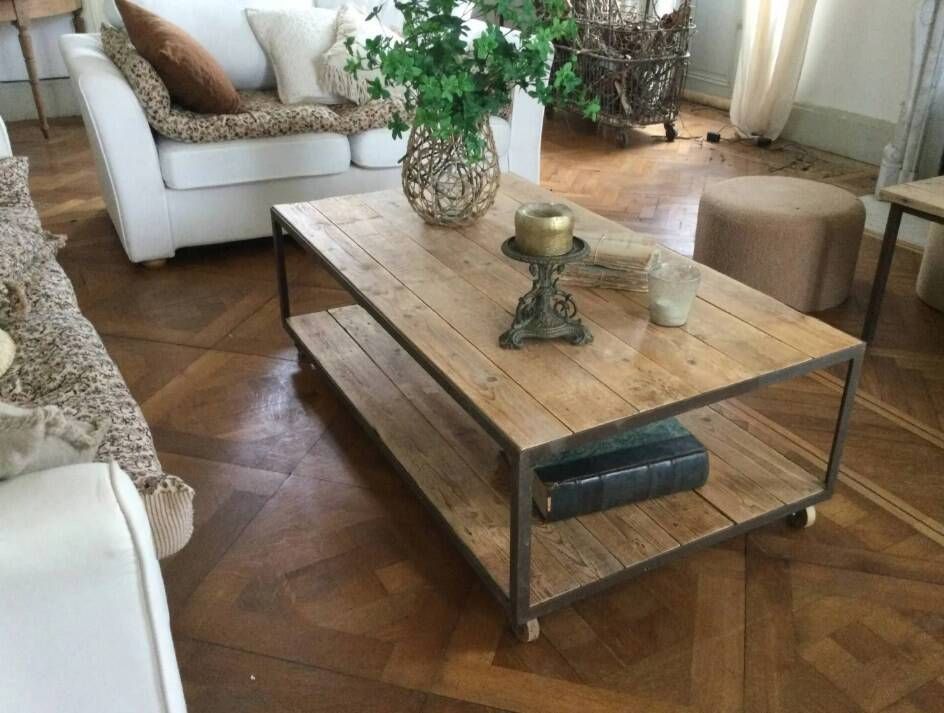 Table basse bois et fer 2 plateaux