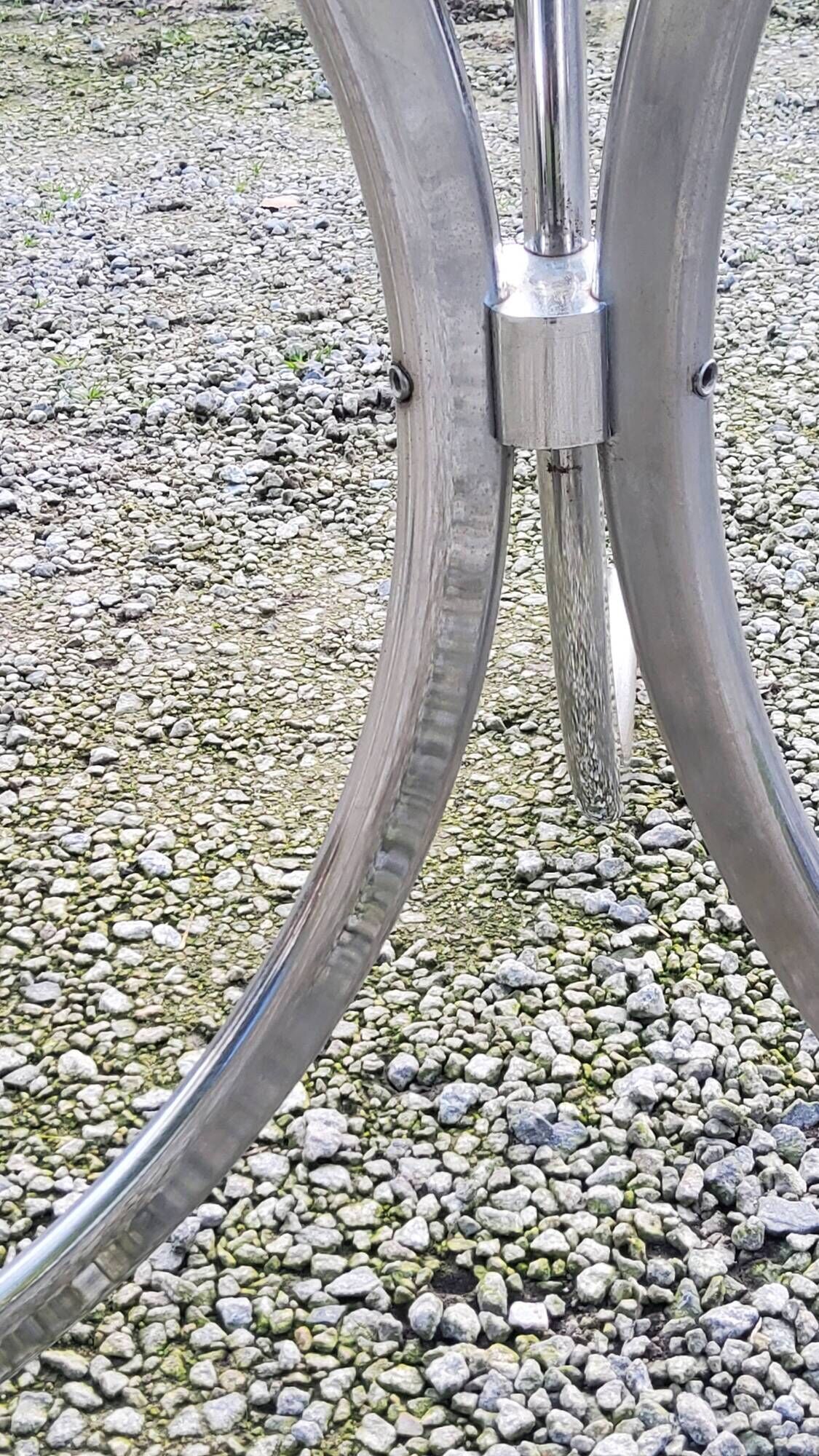 Designer table from the 70s, smoked glass top, chrome base