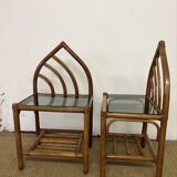 Pair of bamboo and rattan bedside tables