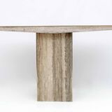 Mid Century Italian Unfilled Travertine and Brass Inlay Console Table