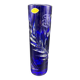 Soliflore vase, tubular, blue crystal, foliage decoration, encrypted, label, hand cut, flowers
