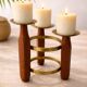 Chandelier ajustable en teck et laiton Mid-Century