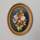Tableau ancien cadre ovale nature morte fleurs campagne acrylique sur bois