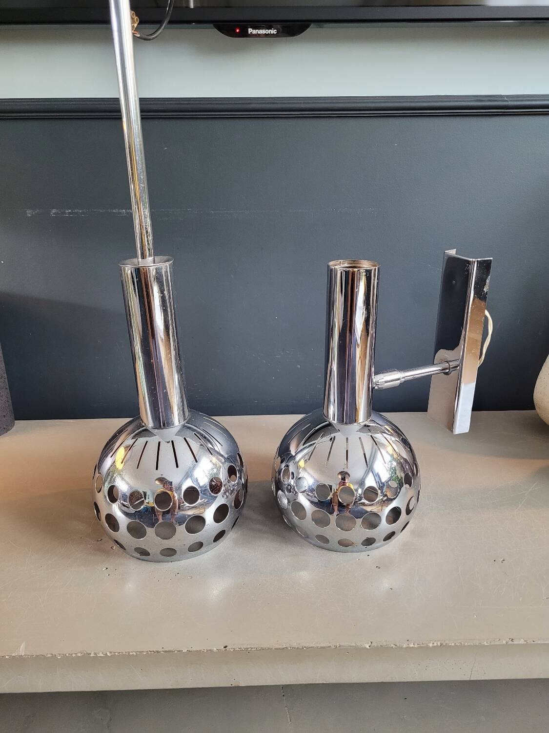 Vintage chrome wall and pendant light set