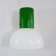Vintage industrial suspension in green metal and white plastic lampshade. Year 70