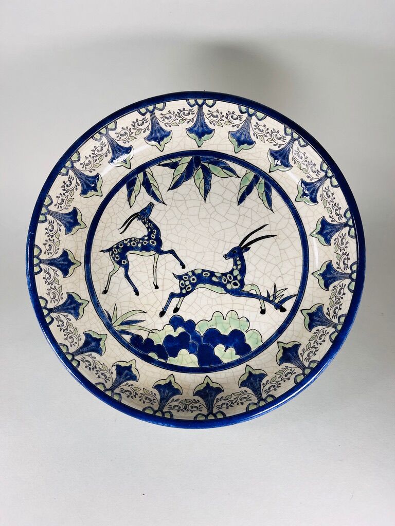 Grand plat vintage ceramic emaux keralouve style art deco dlg catteau