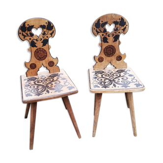 Pair of Alsatian oak and painted chairs