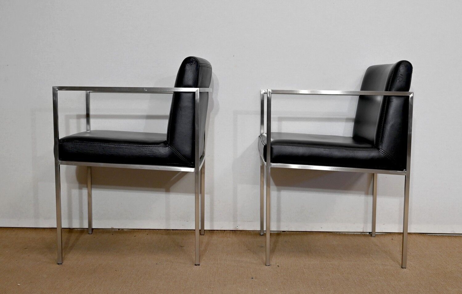Pair of square armchairs, imitation leather – 1970