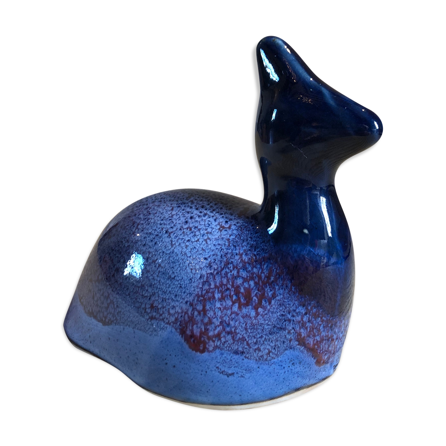 Ceramic animal figurine, pretty bluish enamel