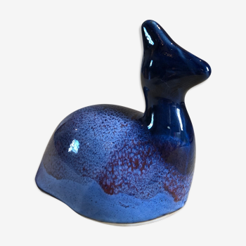 Ceramic animal figurine, pretty bluish enamel