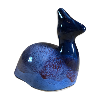 Ceramic animal figurine, pretty bluish enamel