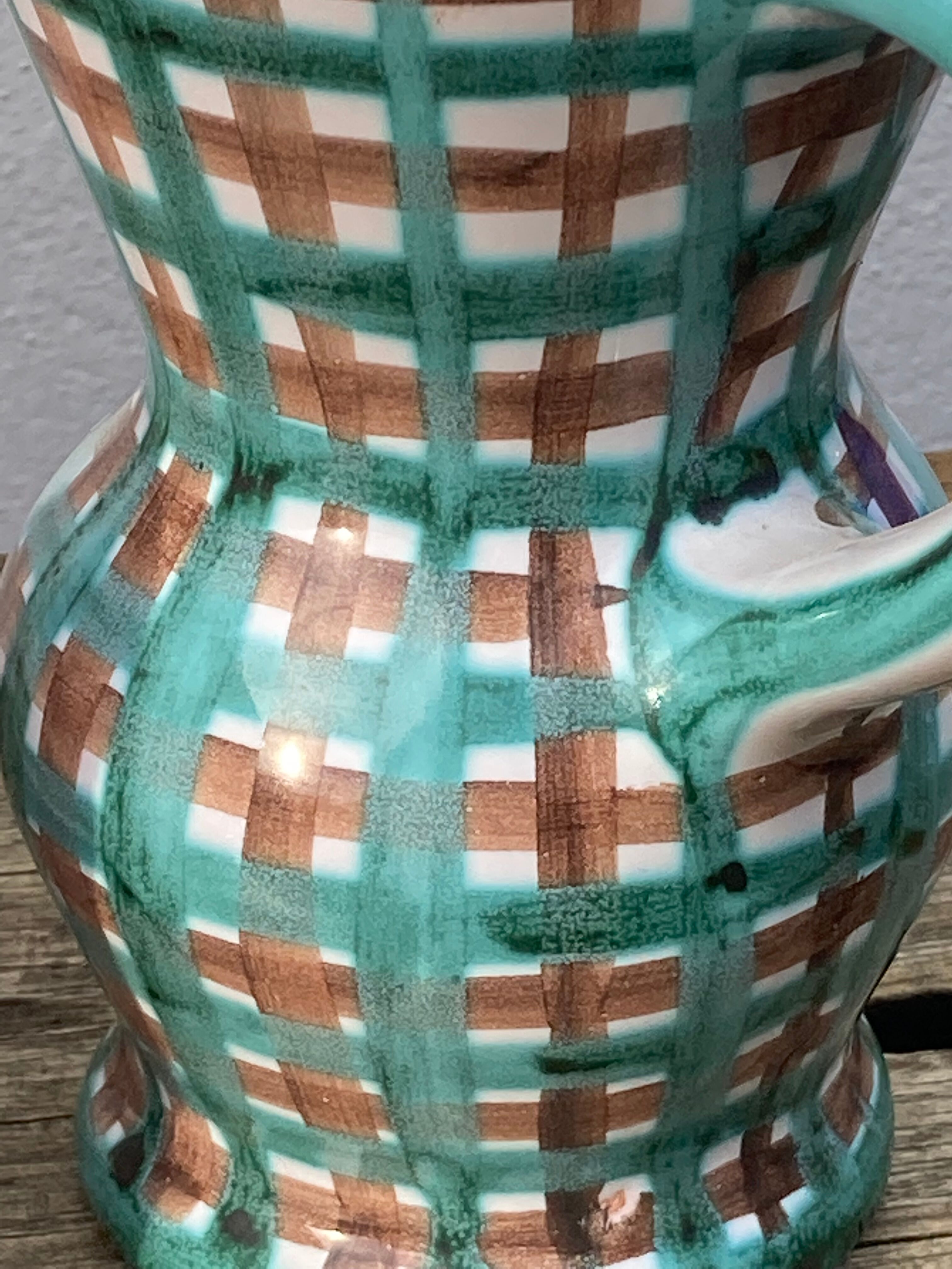 Robert Picault pitcher in green ceramic Vallauris checkered 1960