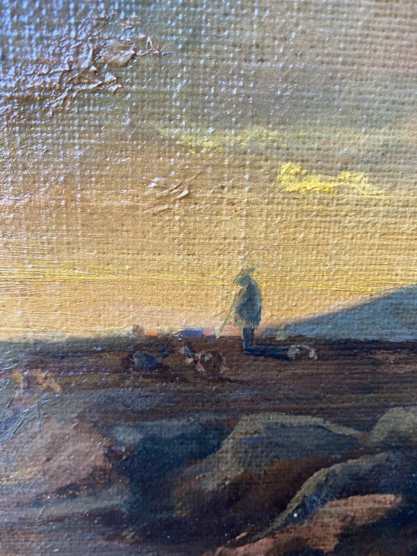 Tableau XIX° Romantique ''Berger solitaire au crépuscule'' HST/P + cadre