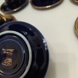 Service à café porcelaine Goumot-Labesse or et véritable bleu de four.