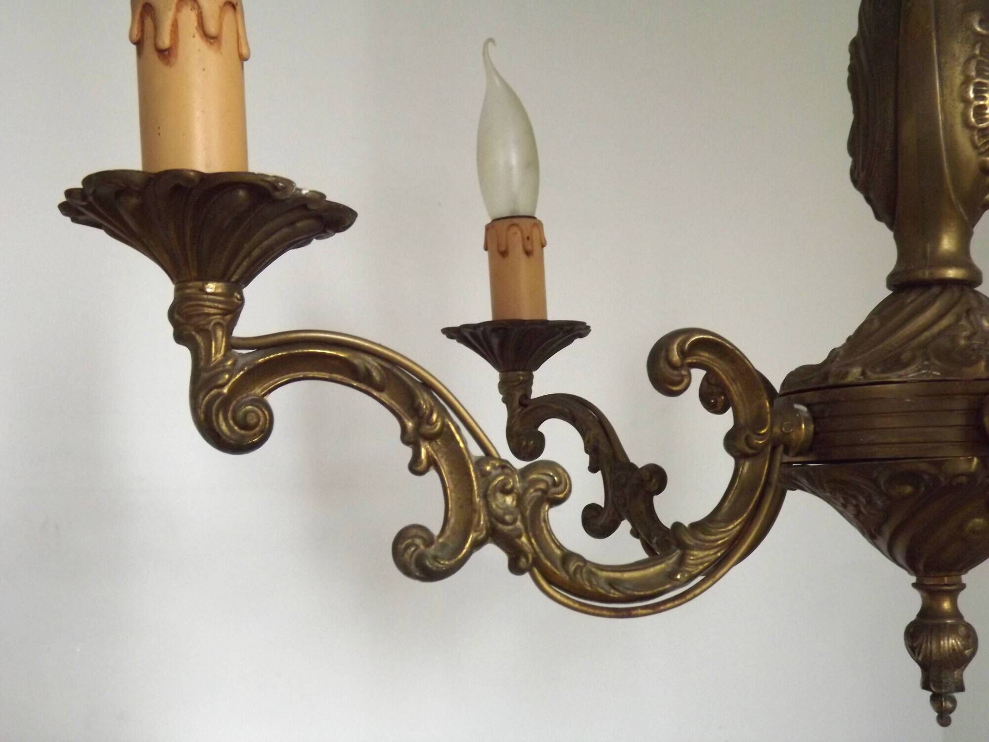 French Vintage Art Nouveau Bronze 5 Light Traditional Style Chandelier 5483