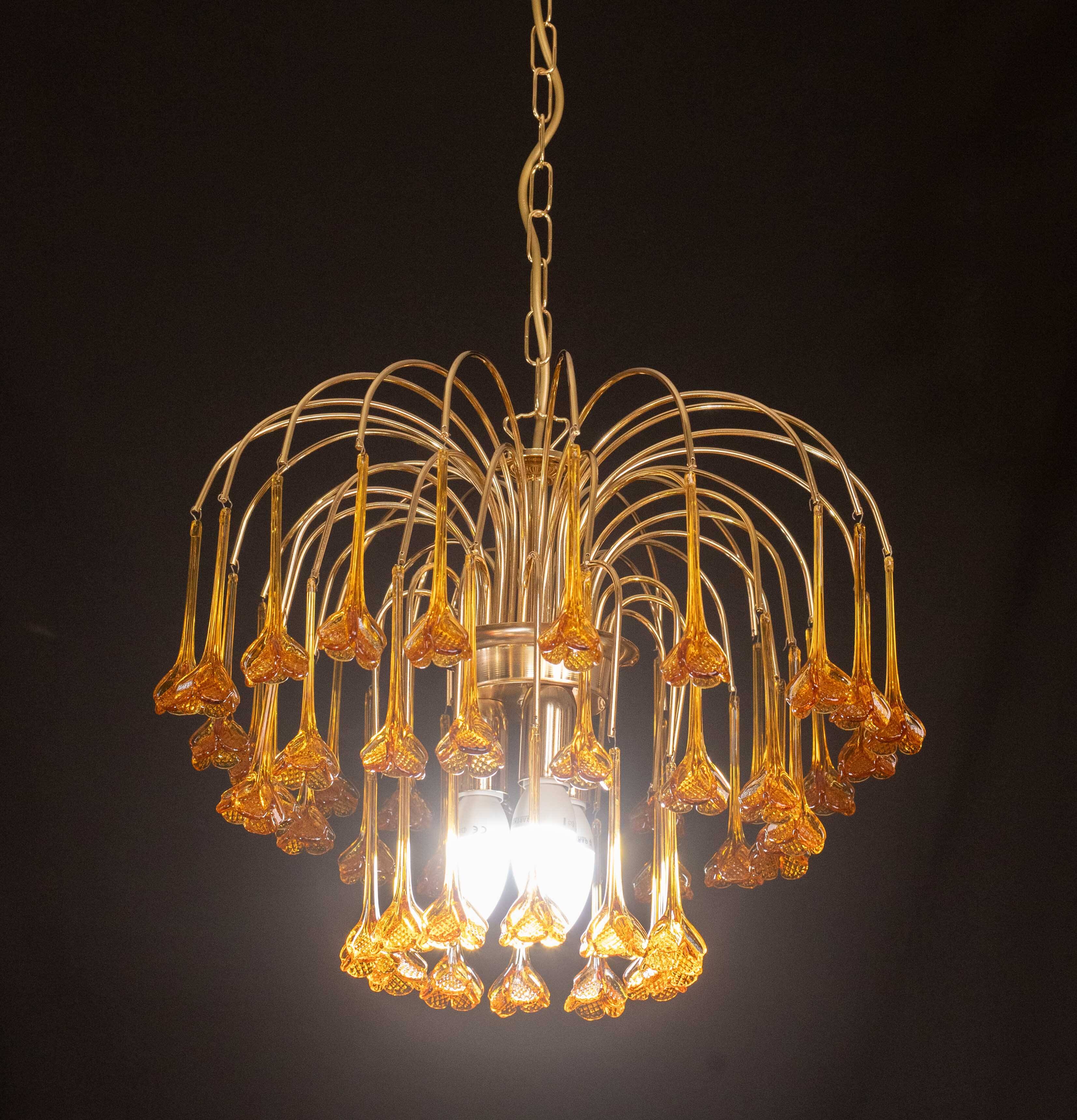 Lustre à fleurs en verre de Murano orange de Marilyn Monroe, années 1970