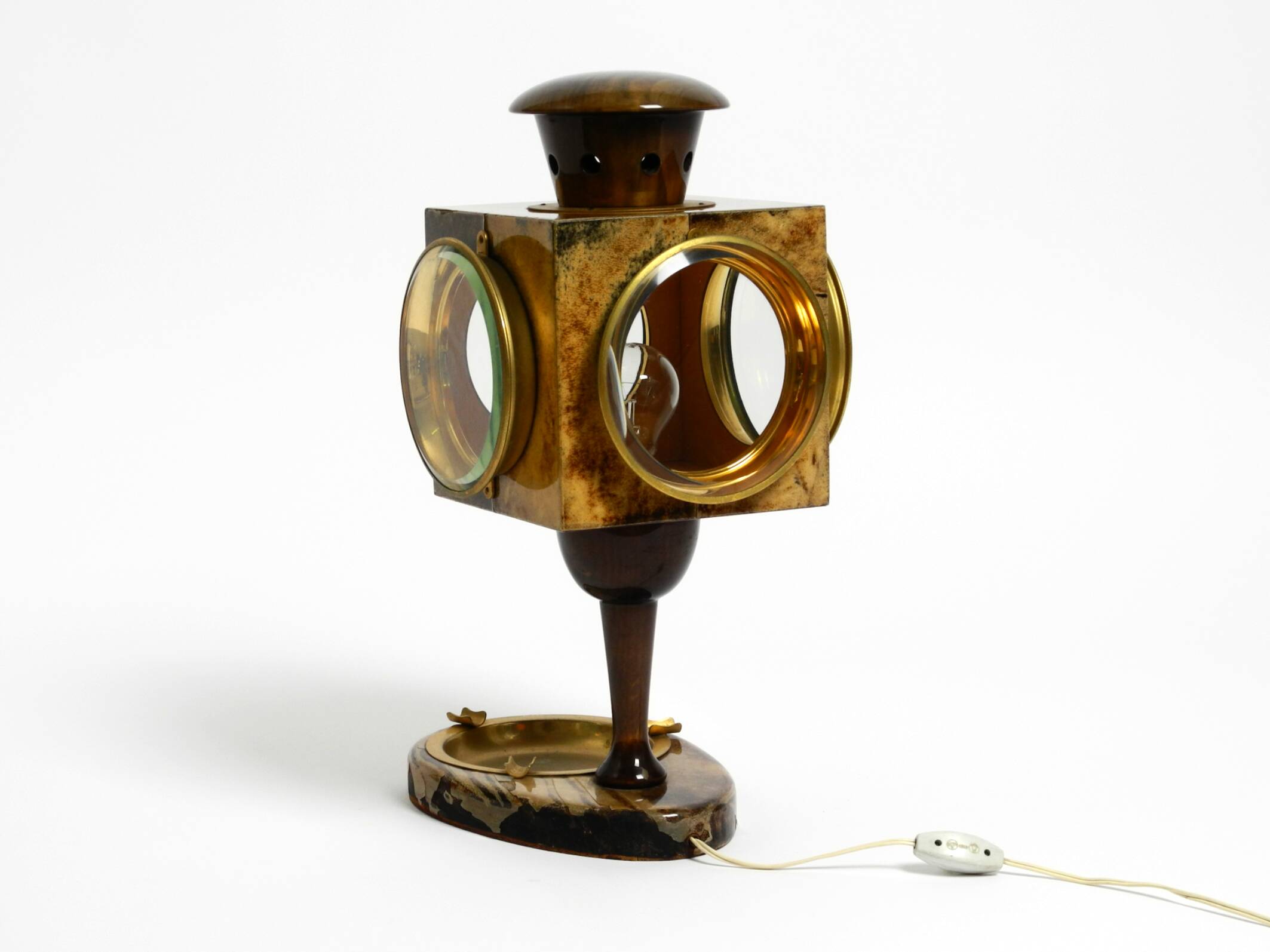 Mid Century italian table lamp with ashtray like a lantern by Aldo Tura
