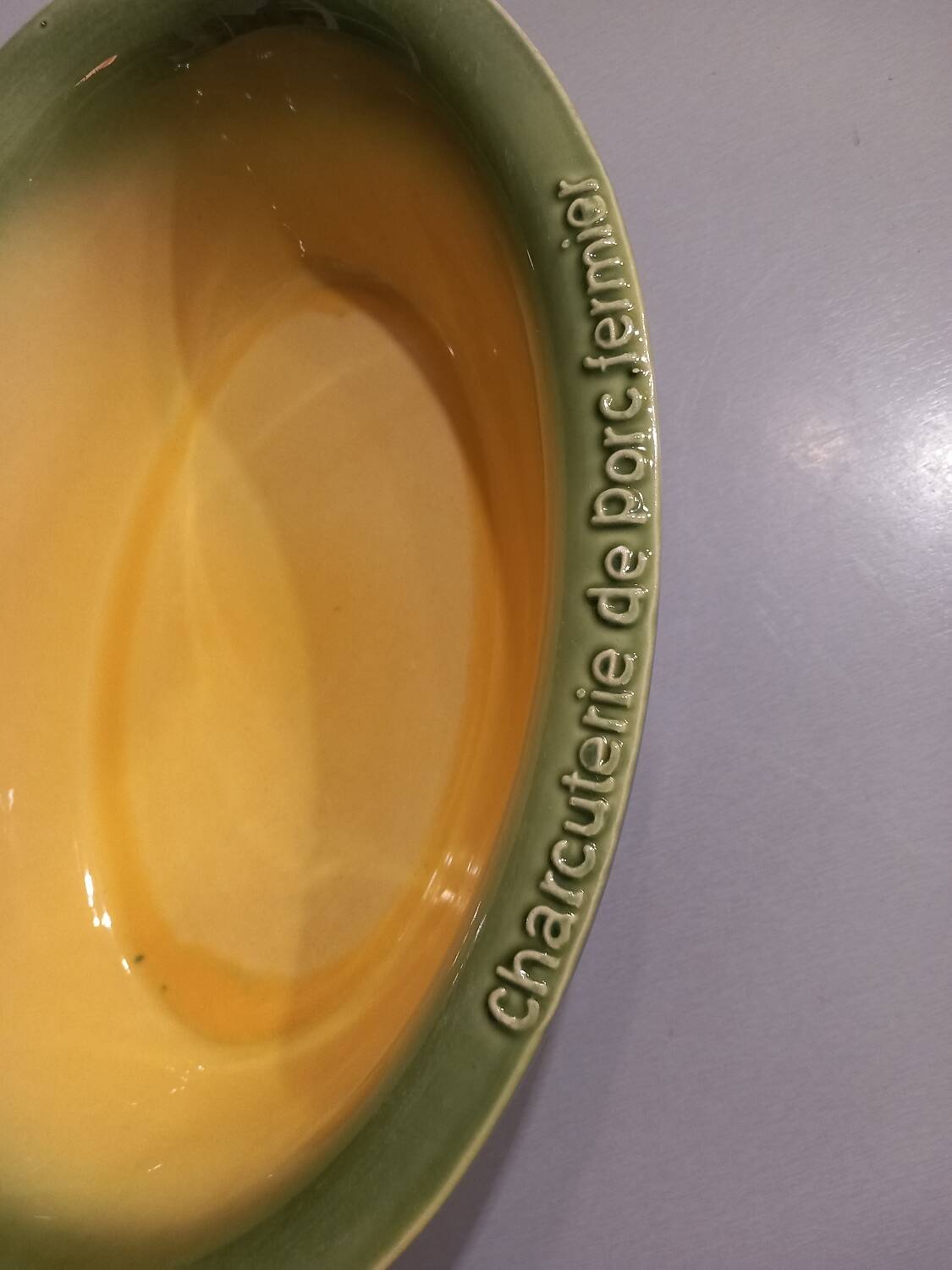 Breton dish in green and yellow ceramic