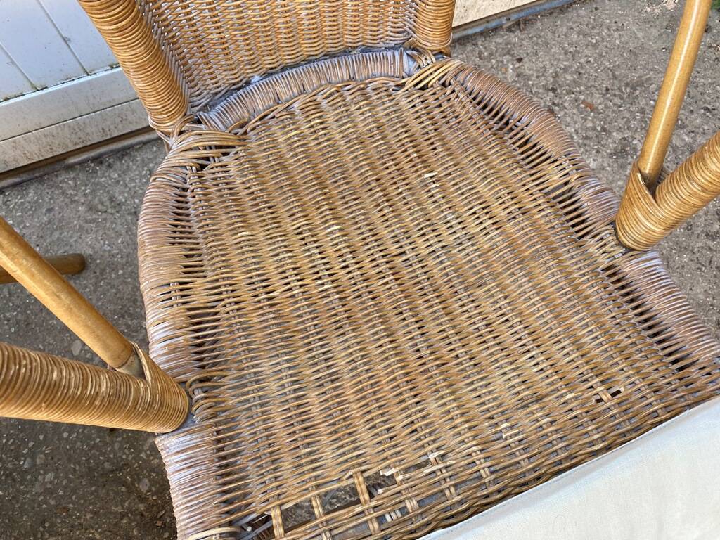 Set of 3 vintage rattan and wicker armchairs