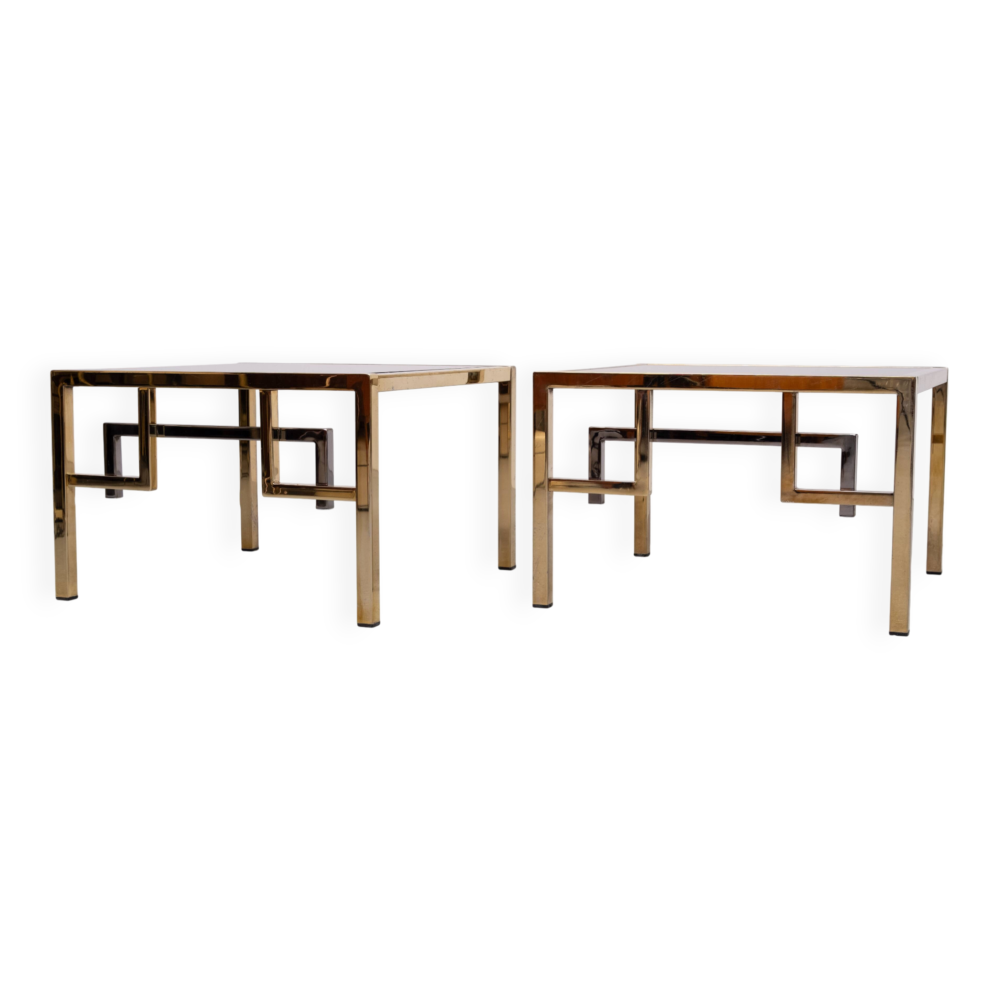 Pair Brass square side tables Belgo Chrome 1970s Belgium