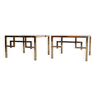 Paire de tables d'appoint carrées en laiton Belgo Chrome années 1970 Belgique