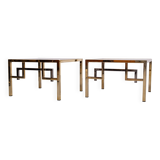 Pair Brass square side tables Belgo Chrome 1970s Belgium