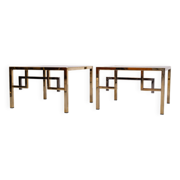 Paire de tables d'appoint carrées en laiton Belgo Chrome années 1970 Belgique