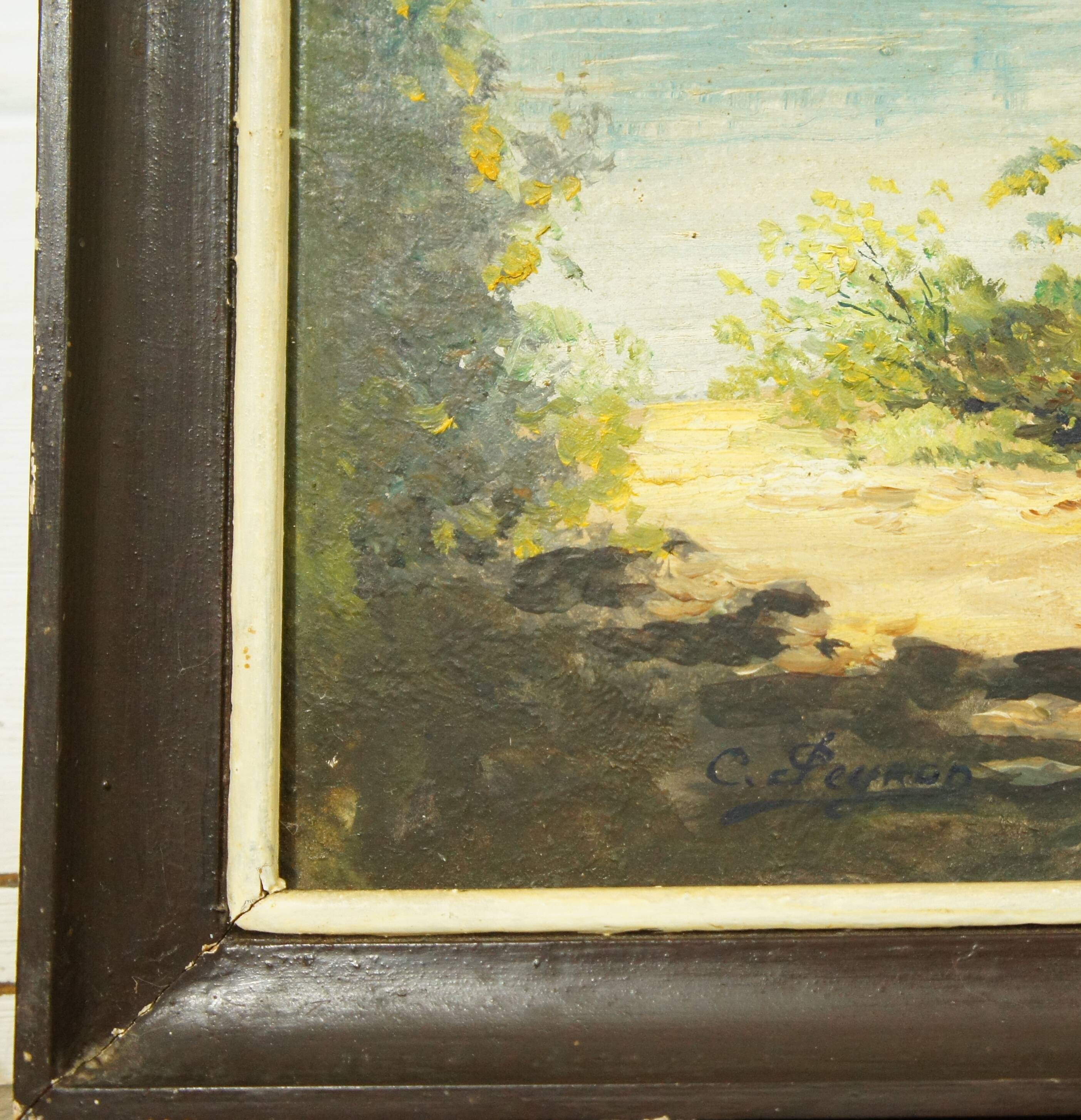 Paysage huile sur bois encadrée C.Peyron