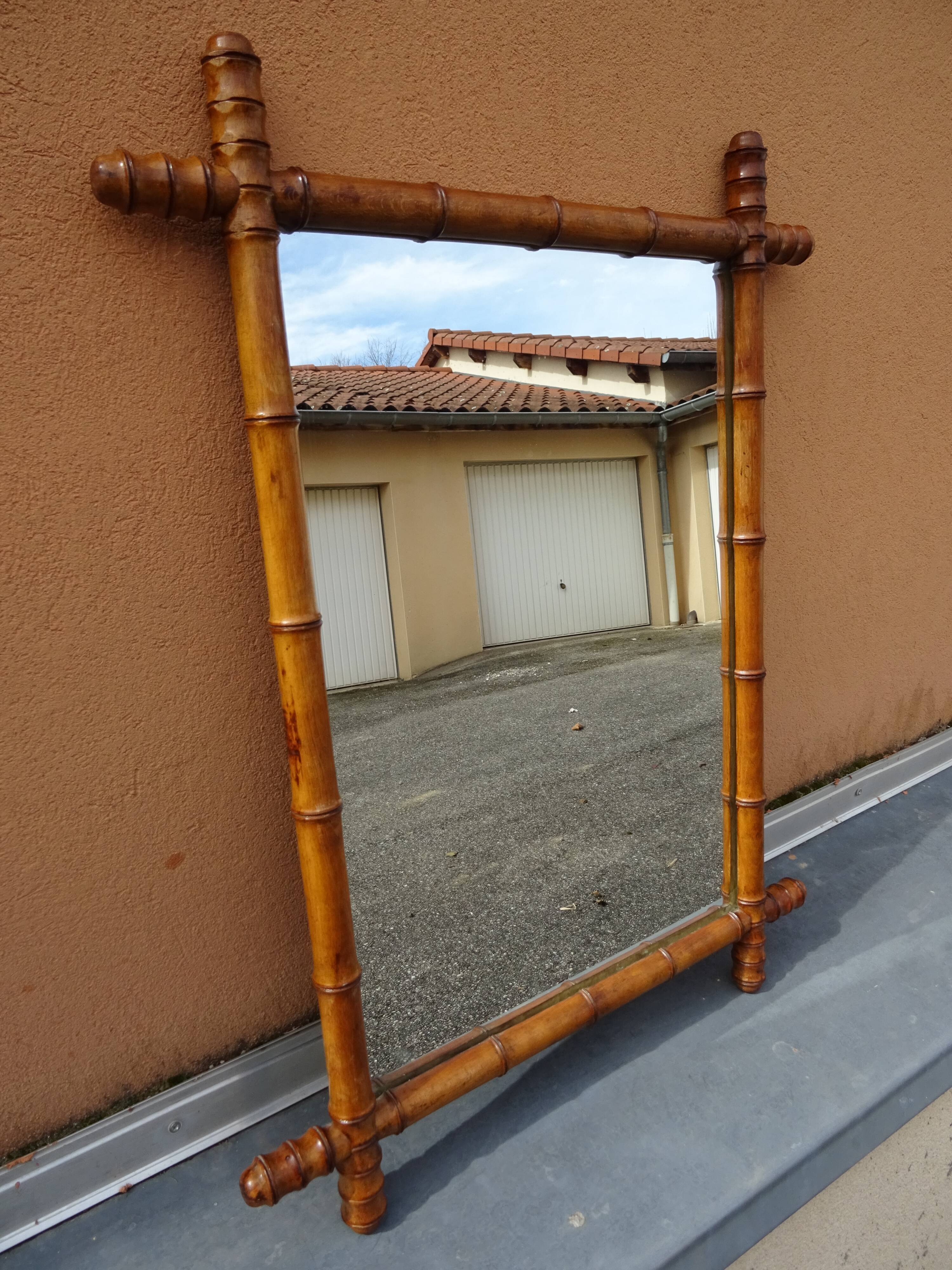 Old wood mirror bamboo 76 x 60 cm