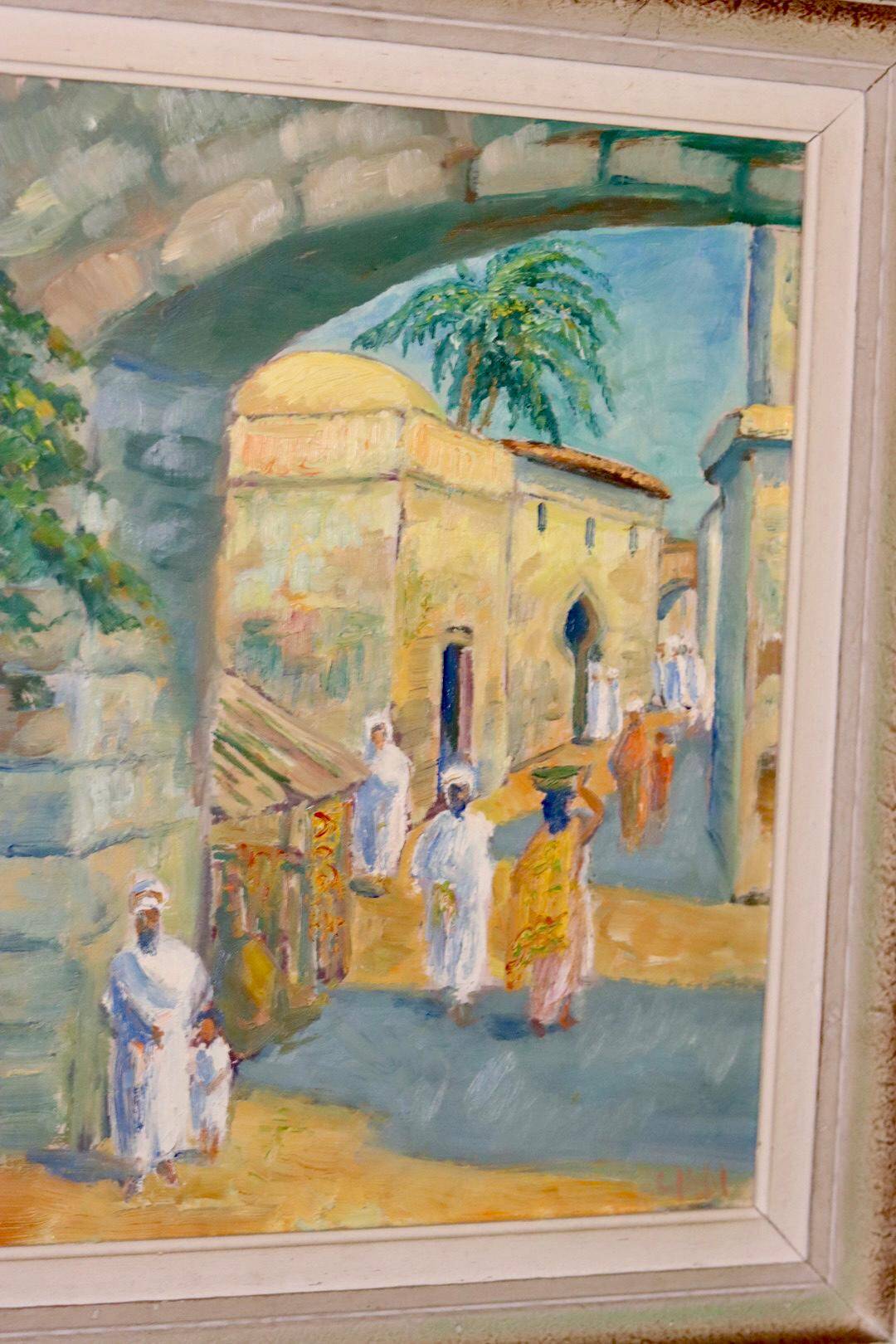 Original Swedish mid-century oil painting on panel "City" – Vintage and frame