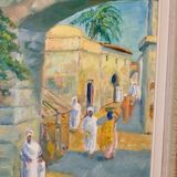 Original Swedish mid-century oil painting on panel "City" – Vintage and frame