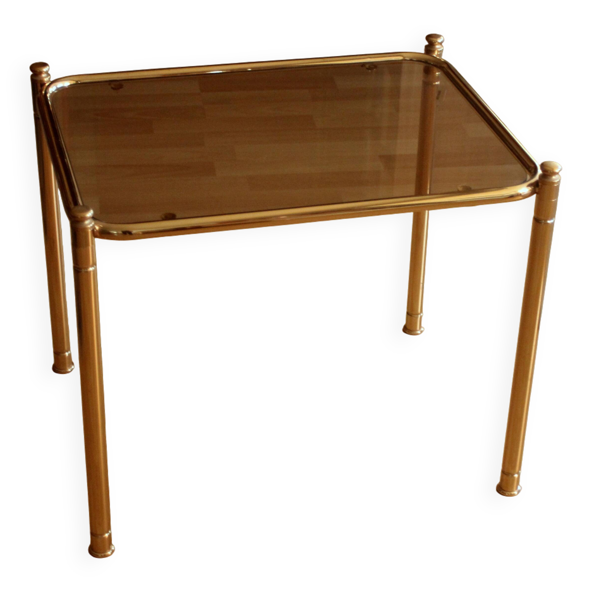 Space Age brass side table with smoked glass plate - Vintage