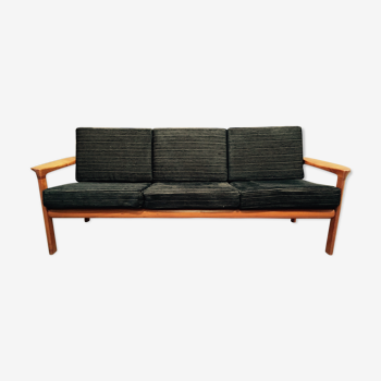 Elegant sofa 3 seater black 1950 Scandinavian design.