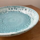 Plat assiette émaillée bleue tripode
